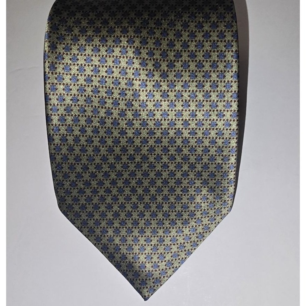 Stonehenge Mens Silk Tie Green Blue Geometric Medallion Handmade Necktie